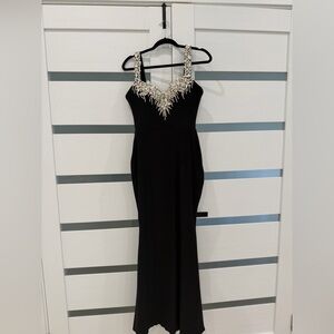 Chic Strapless Black Dress with Silver Accents